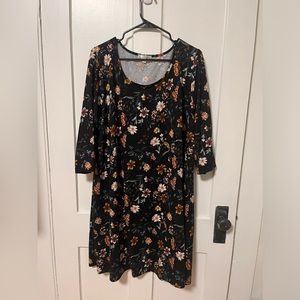 3/4 Sleeve Floral Plus Size Dress 3X